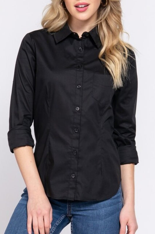 Women's Long sleeve button down stretch poplin shirt