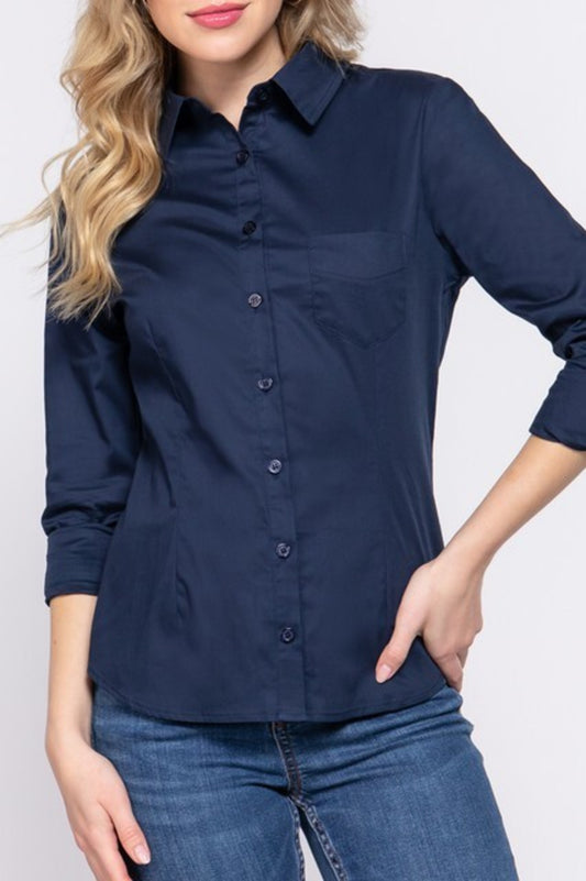Women's Long sleeve button down stretch poplin shirt
