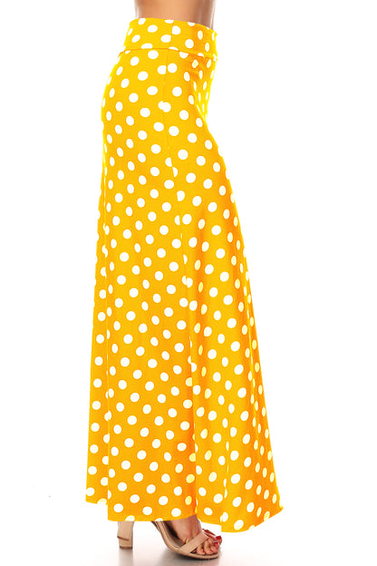 Women's Comfy Fold Over Loose Fit A-Line Lounge Wear Polka Dot Long Maxi Skirt