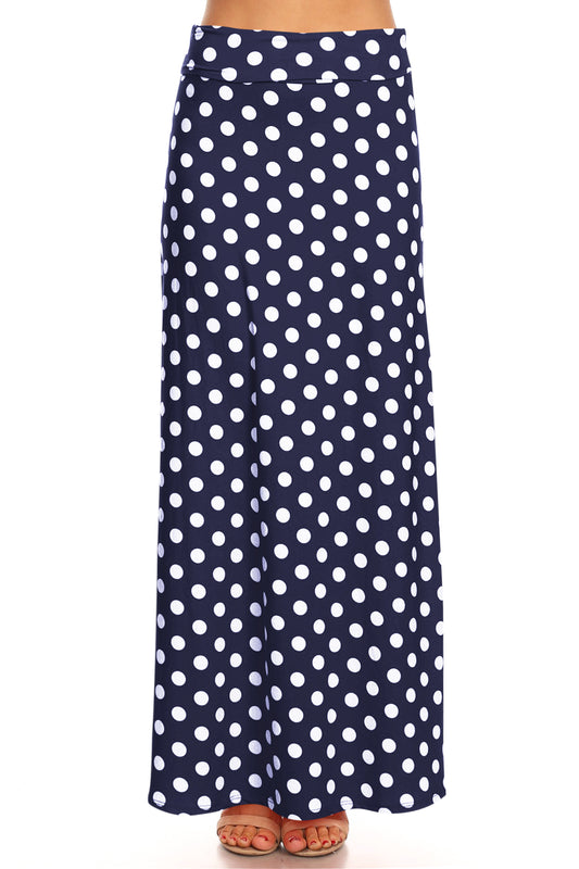 Women's Comfy Fold Over Loose Fit A-Line Lounge Wear Polka Dot Long Maxi Skirt