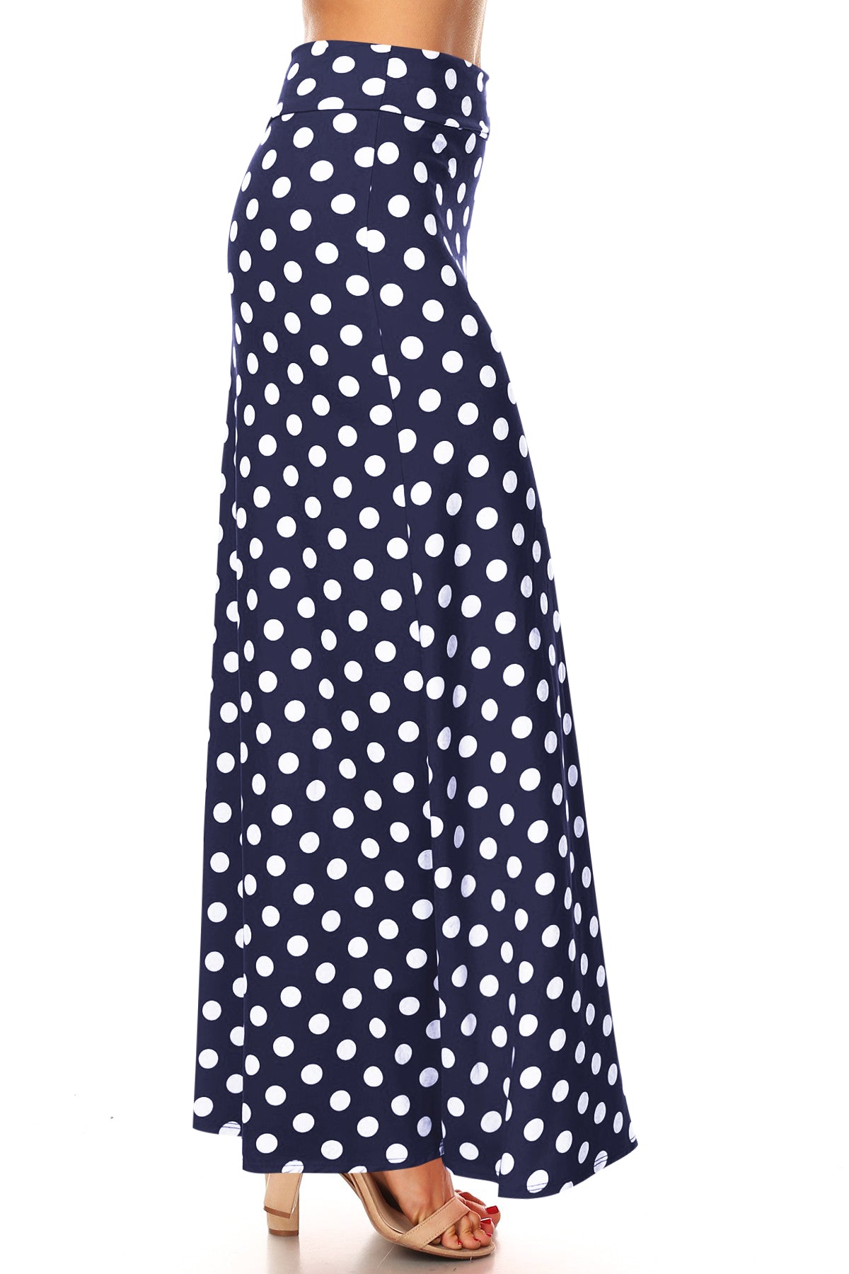 Women's Comfy Fold Over Loose Fit A-Line Lounge Wear Polka Dot Long Maxi Skirt