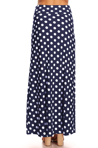 Women's Comfy Fold Over Loose Fit A-Line Lounge Wear Polka Dot Long Maxi Skirt