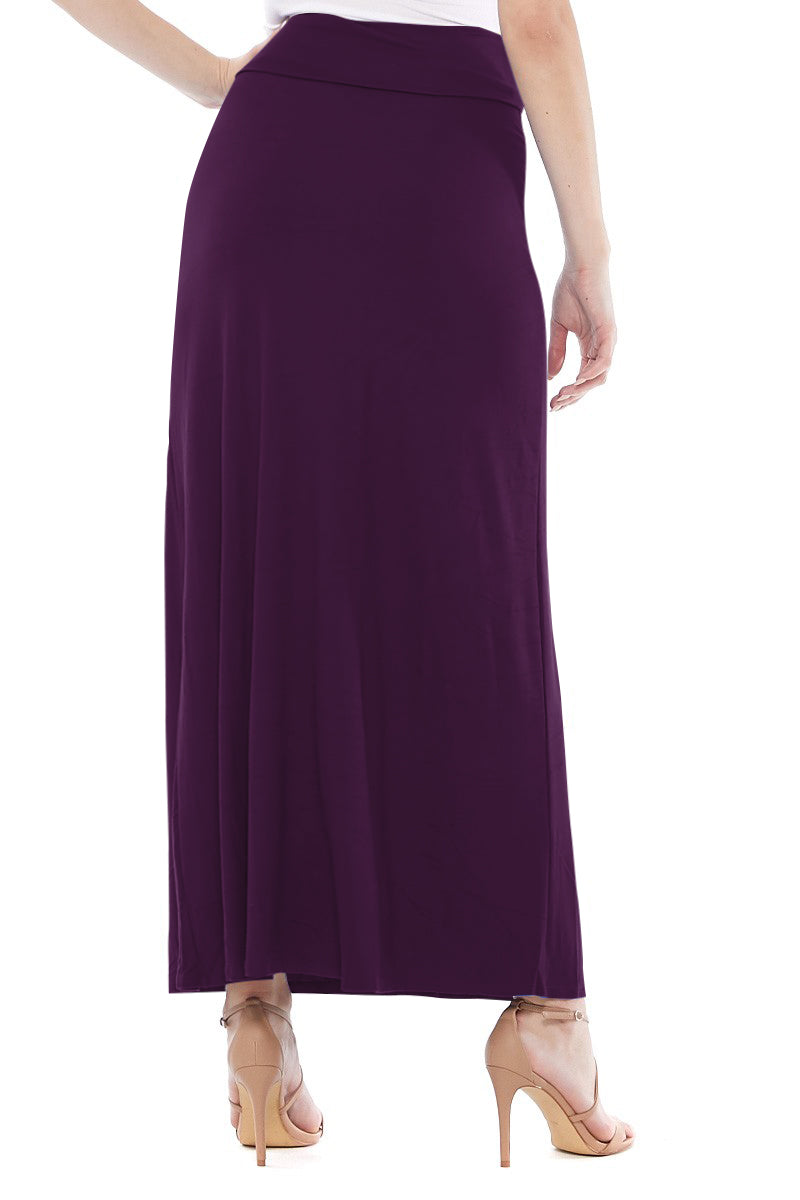 Women's Casual Foldable Waist Comfy Loose Fit Solid Maxi Skirt S-3XL