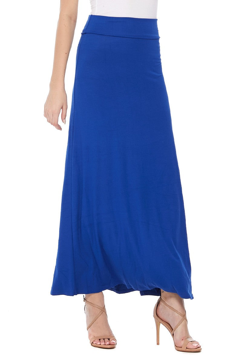 Women's Casual Foldable Waist Comfy Loose Fit Solid Maxi Skirt S-3XL