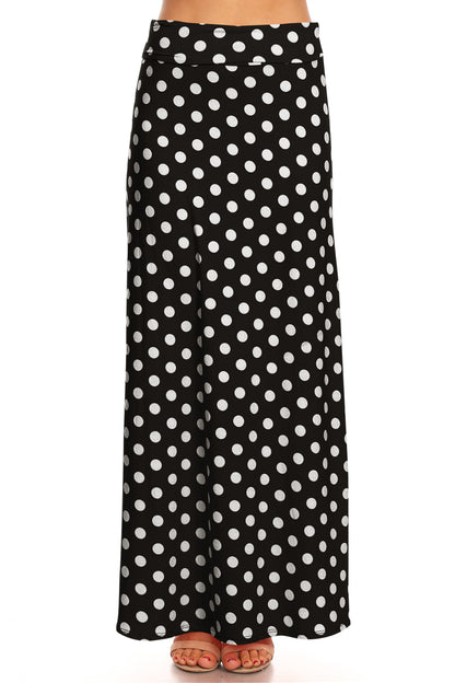 Women's Polka Dot Comfy Foldable Waist Loose Fit A-Line Loungewear Long Maxi Skirt