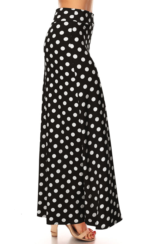 Women's Polka Dot Comfy Foldable Waist Loose Fit A-Line Loungewear Long Maxi Skirt