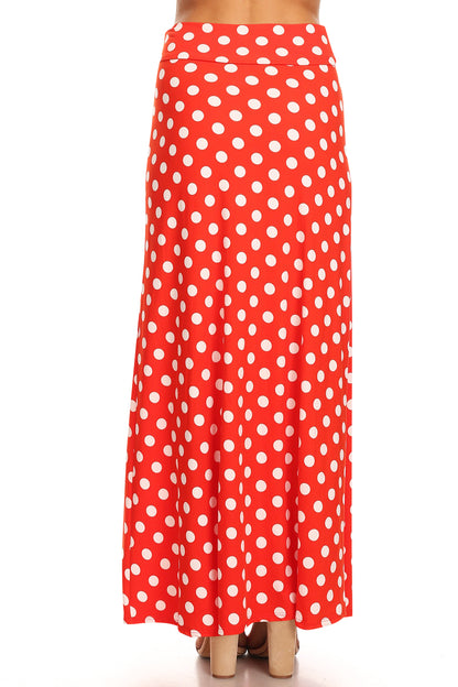 Women's Polka Dot Comfy Foldable Waist Loose Fit A-Line Loungewear Long Maxi Skirt