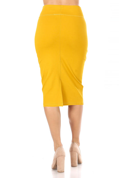 Women's Casual Solid  High Waist Stretchy  Back Split Midi Pencil Skirt