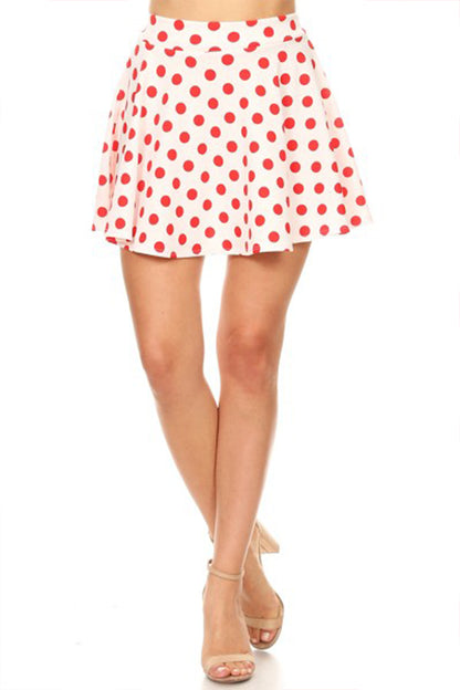 Women's Casual A-Line Pleated Polka Dot Printed Pull On Mini Skirt