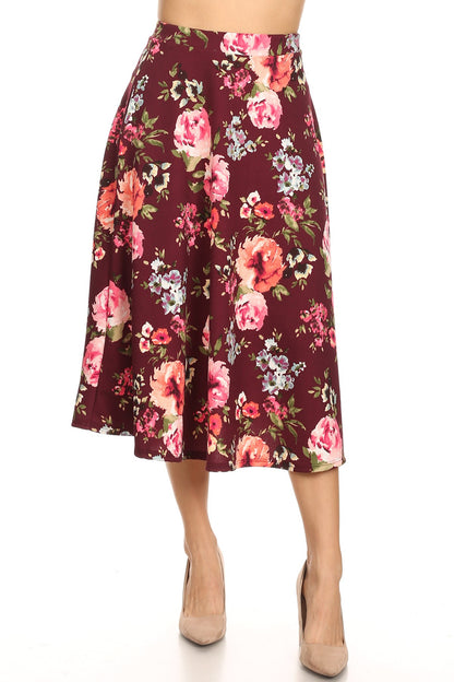 Women's Vintage High Elastic Waist A-line Multi-Colored Printed Flared Midi Skirts