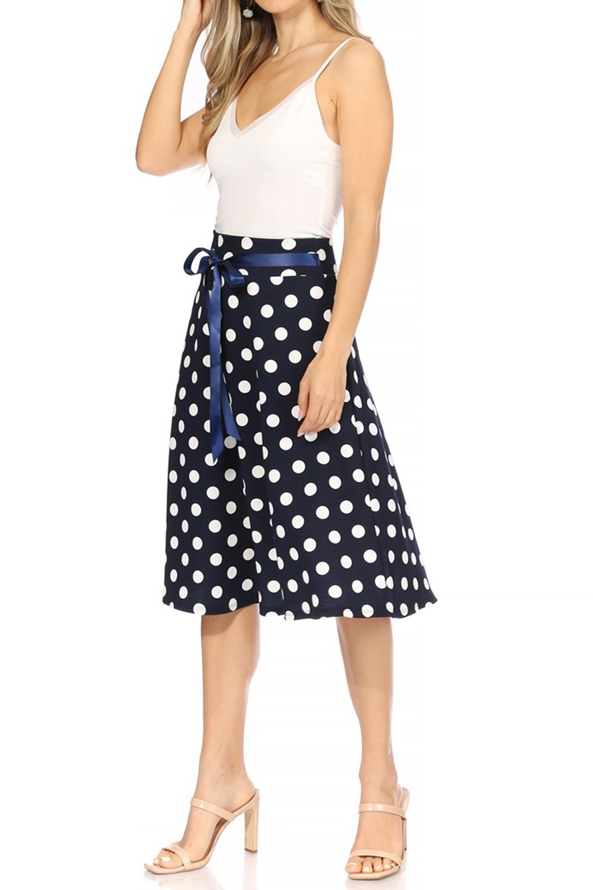 Women's Casual Floral A-line Printed High Waist Bow Tie Belted Knee Length Midi Skirt
