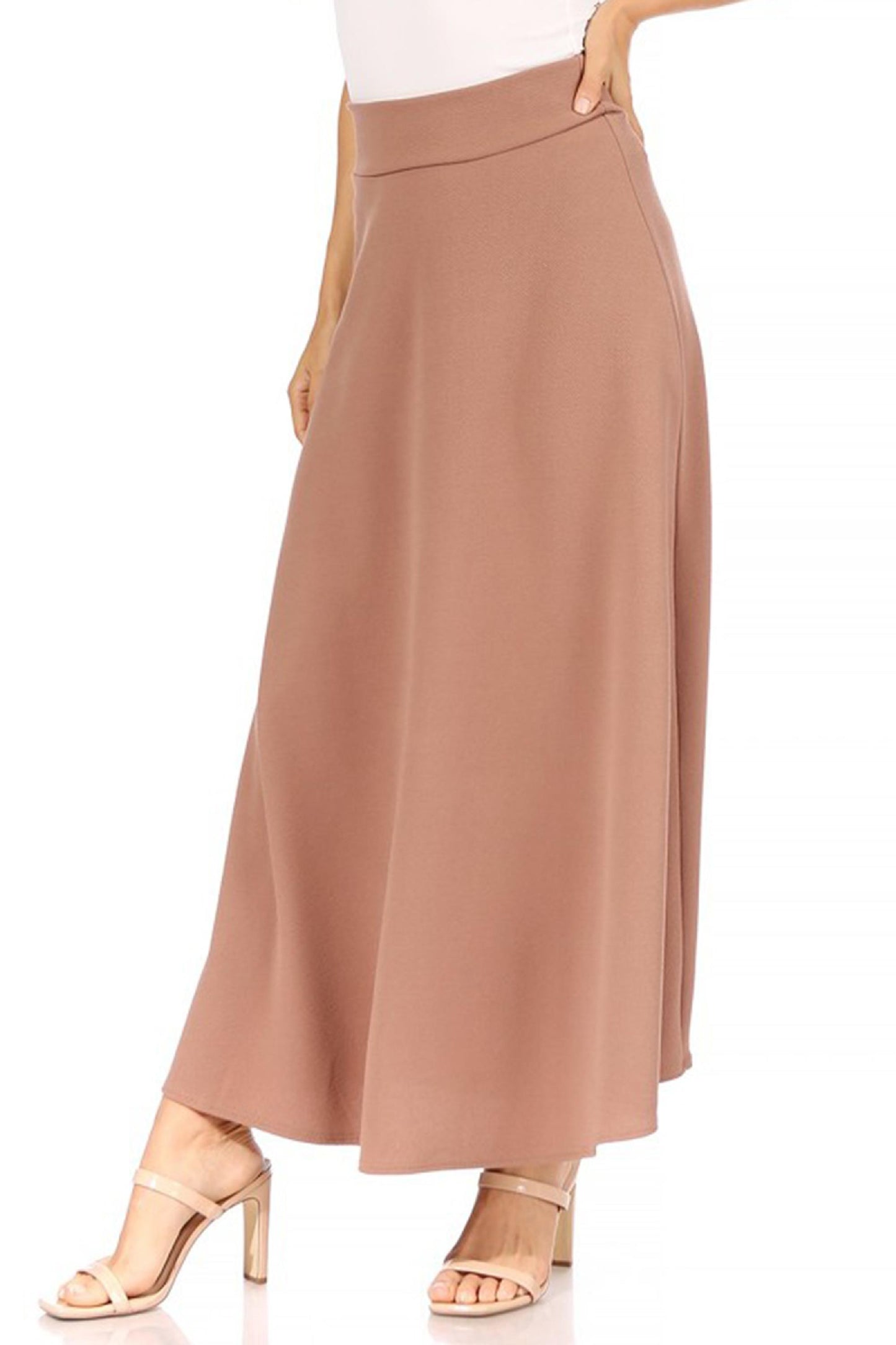 Women's Casual Solid Flare A-line Long Skirt with Elastic Waistband