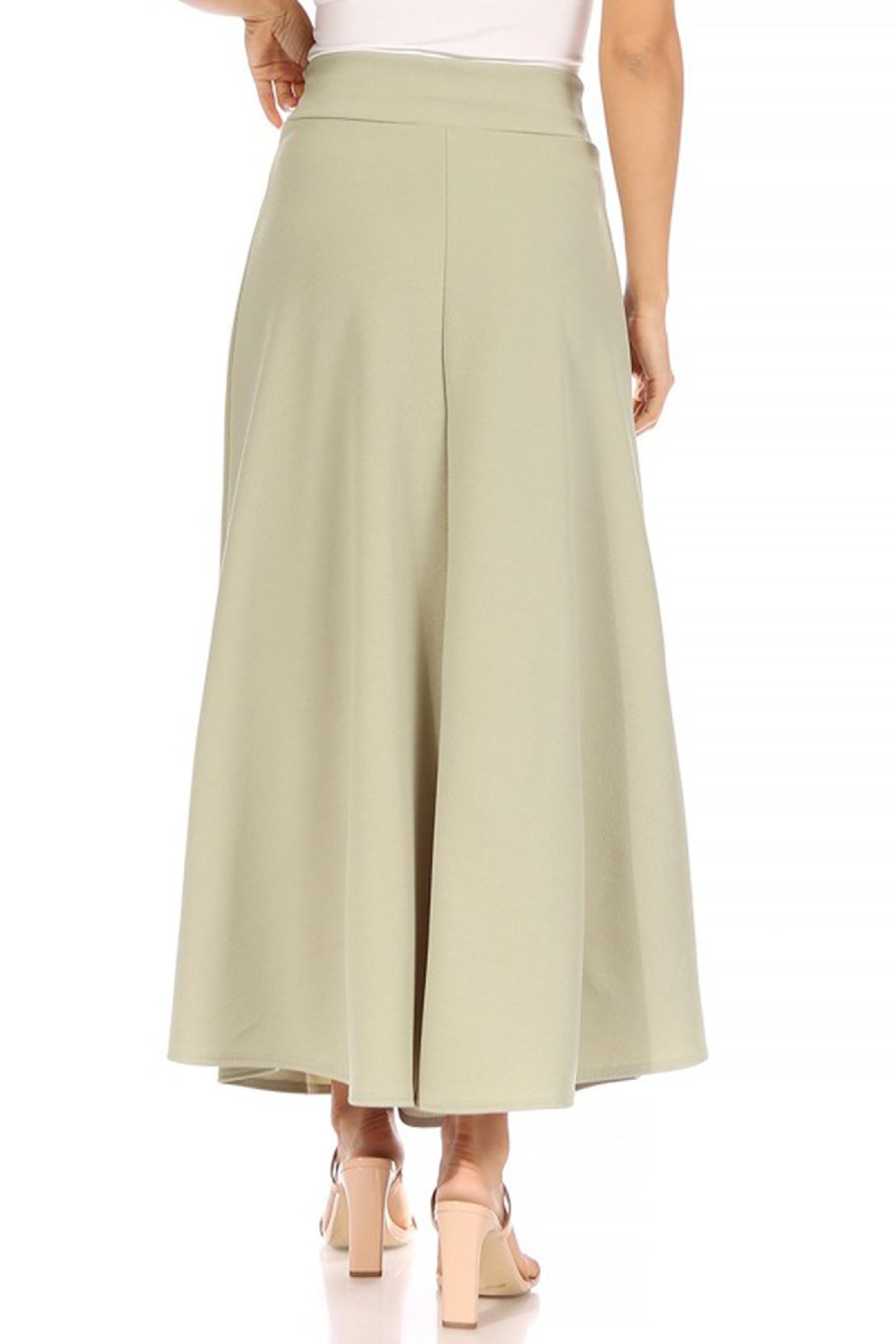 Women's Casual Solid Flare A-line Long Skirt with Elastic Waistband