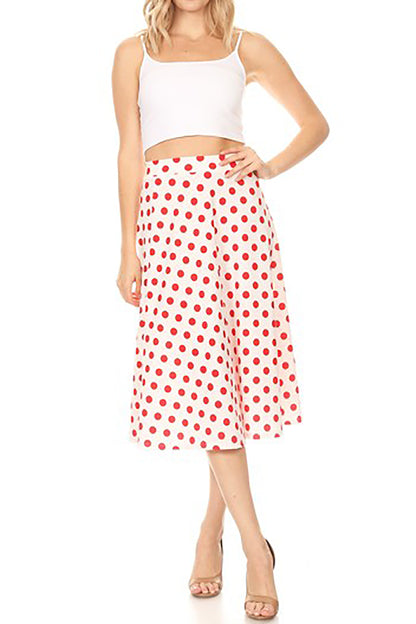 Women's A-Line Casual Flared Elastic Band Polka Dot Midi Skirt