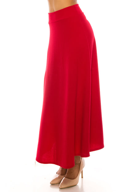 Women's Casual Solid Flare A-line Long Skirt - FashionJOA