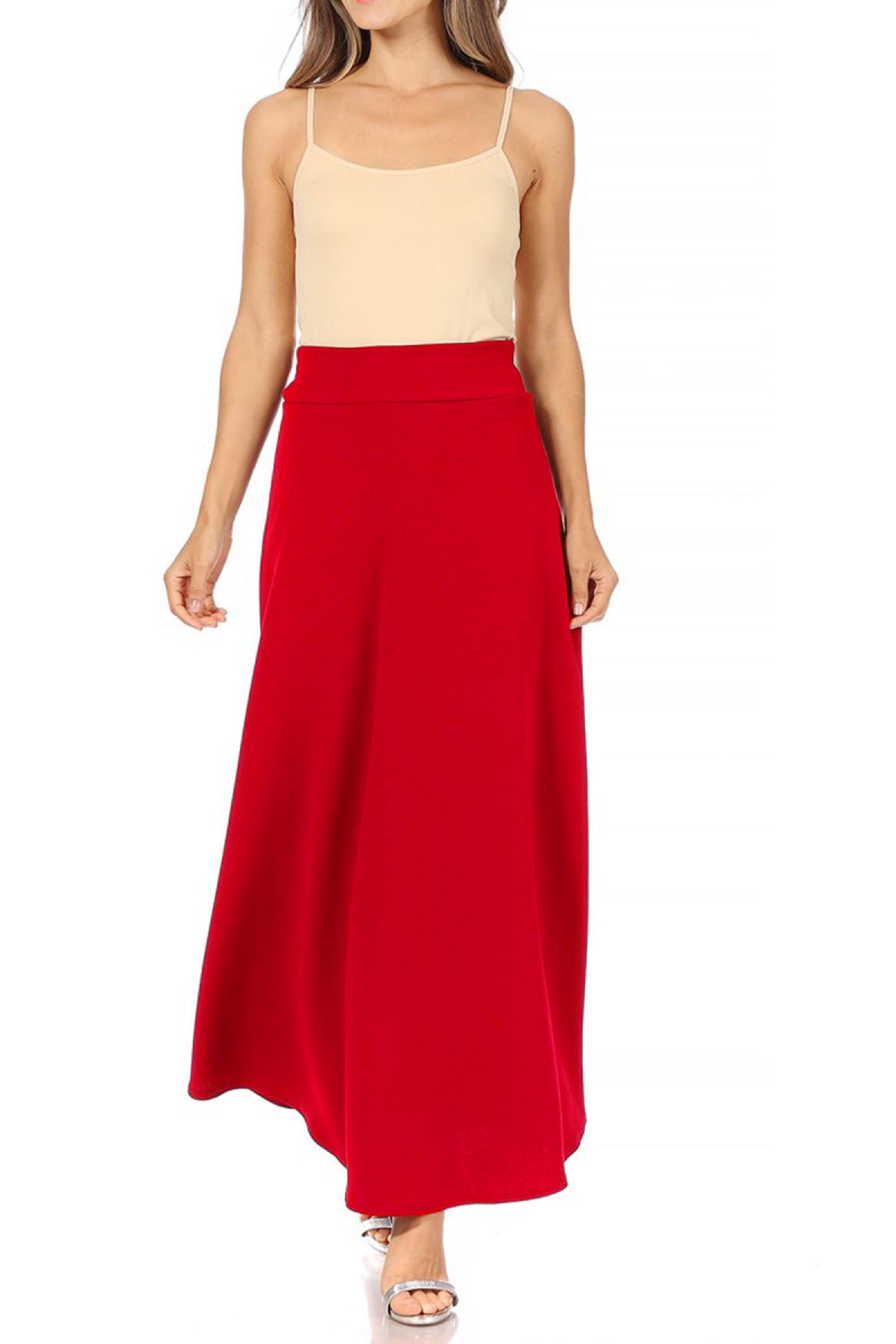 Women's Casual Solid Flare A-line Long Skirt - FashionJOA