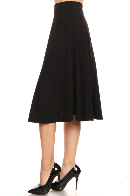 Women's Flared Lightweight Elastic Midi A-line Skirt