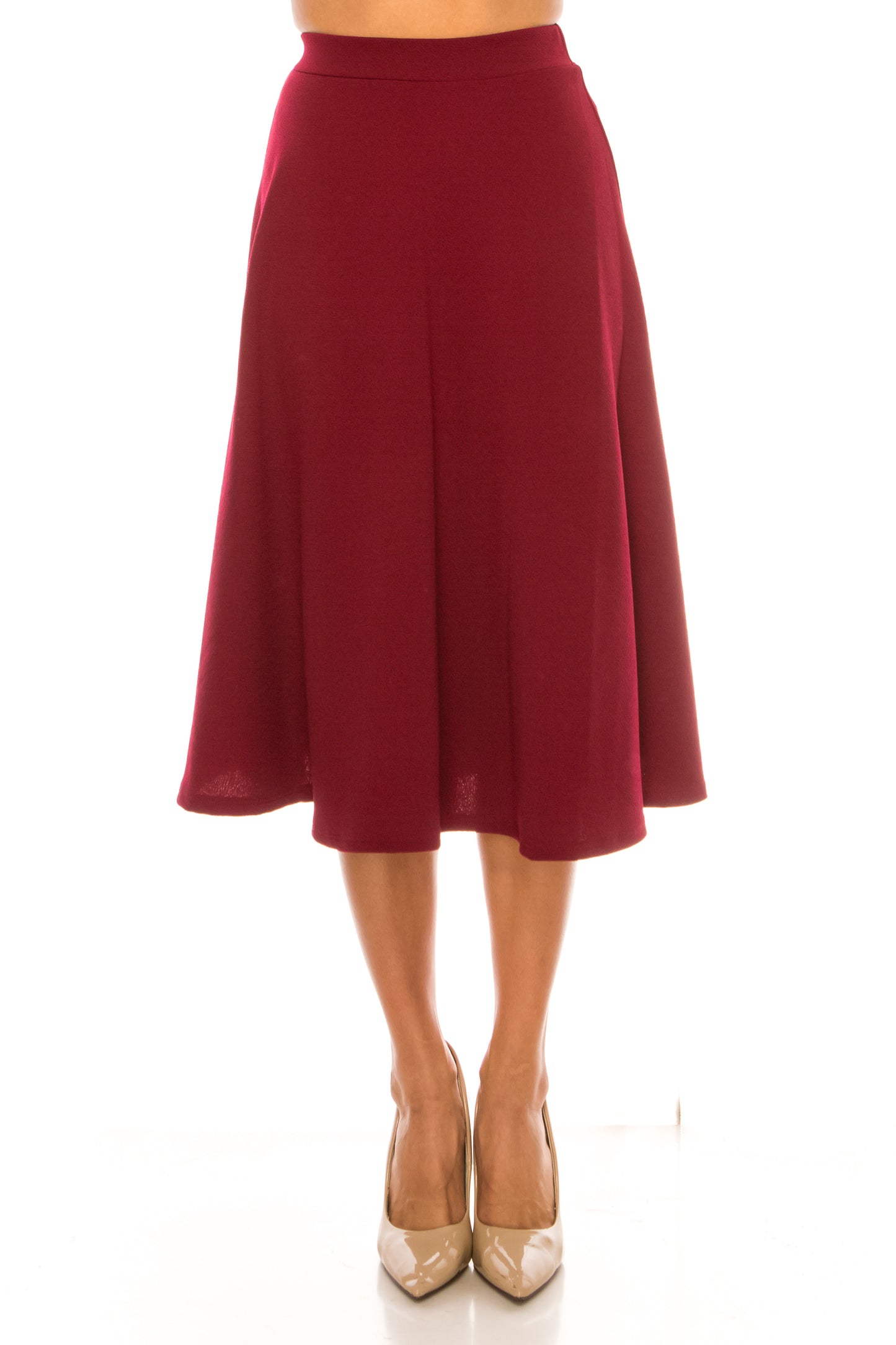 Women's Flared Lightweight Elastic Midi A-line Skirt