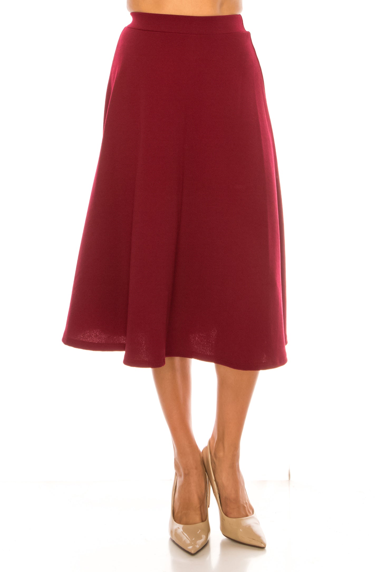 Women's Flared Lightweight Elastic Midi A-line Skirt