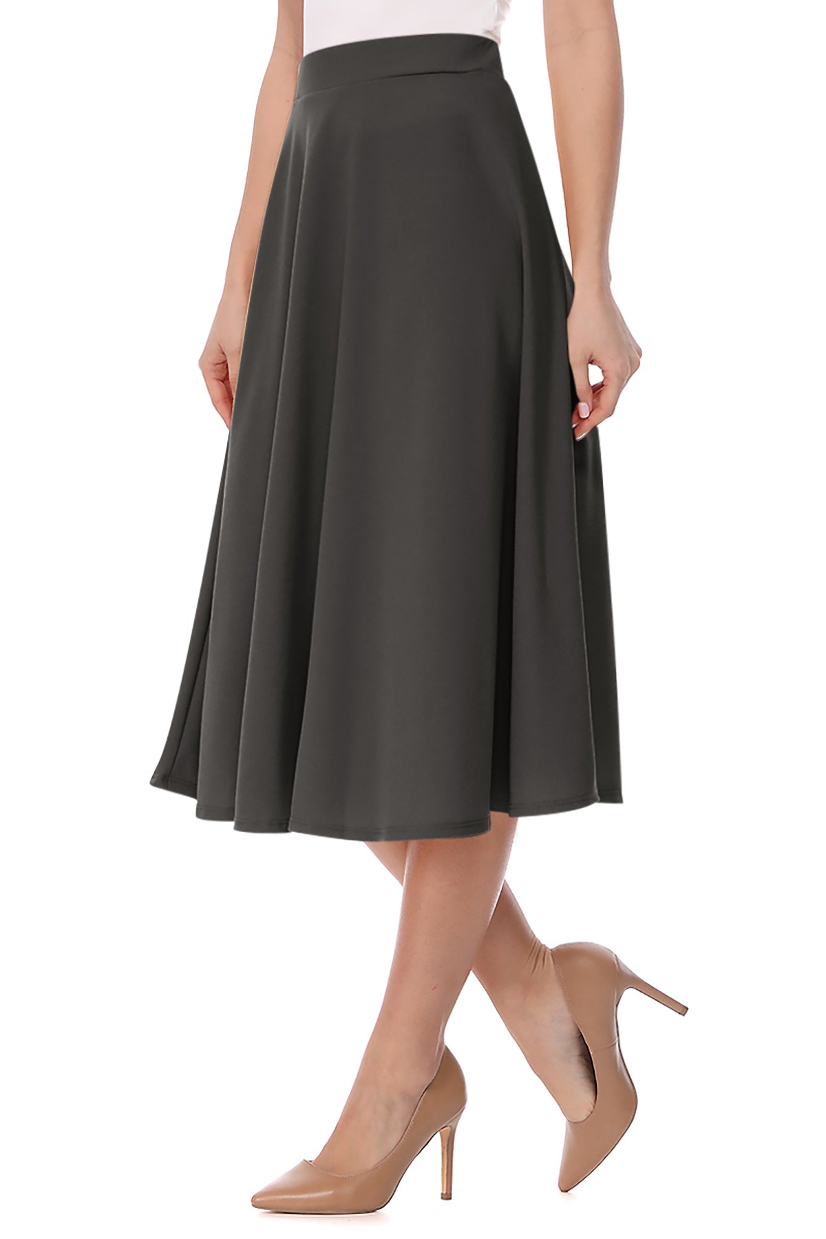 Women's Flared Lightweight Elastic Midi A-line Skirt