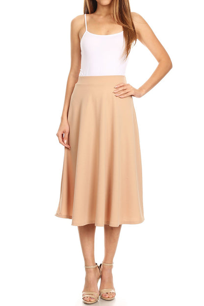 Women's Flared Lightweight Elastic Midi A-line Skirt