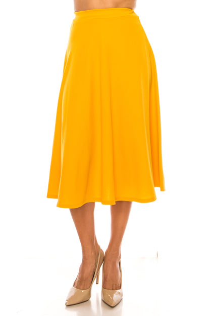 Women's Flared Lightweight Elastic Midi A-line Skirt