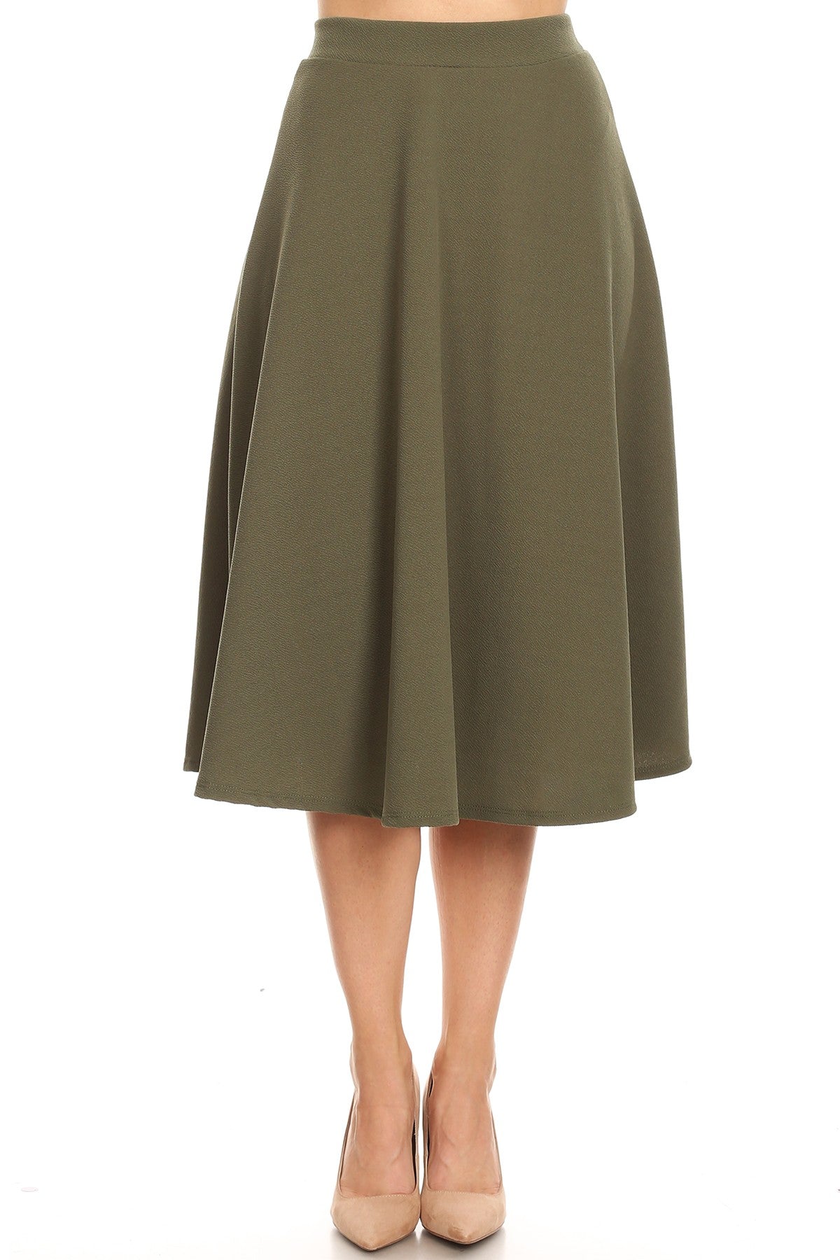 Women's Flared Lightweight Elastic Midi A-line Skirt