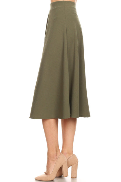 Women's Flared Lightweight Elastic Midi A-line Skirt