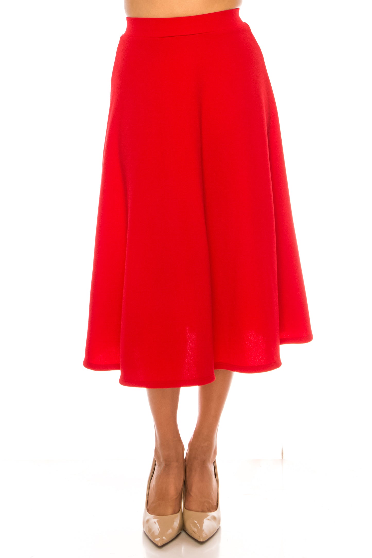 Women's Flared Lightweight Elastic Midi A-line Skirt