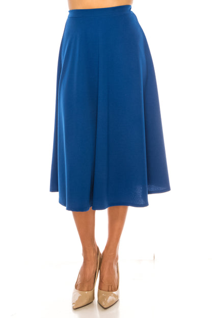 Women's Flared Lightweight Elastic Midi A-line Skirt