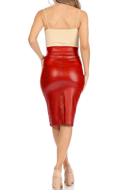 Women's Solid Faux Leather Knee Length Bodycon Pencil Skirt