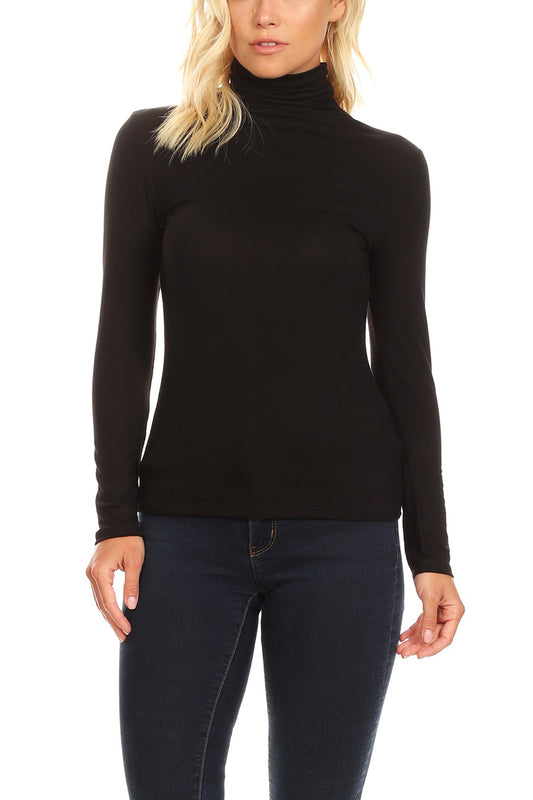 Women's Casual Solid Long Sleeve Fitted Turtleneck Sweater Top