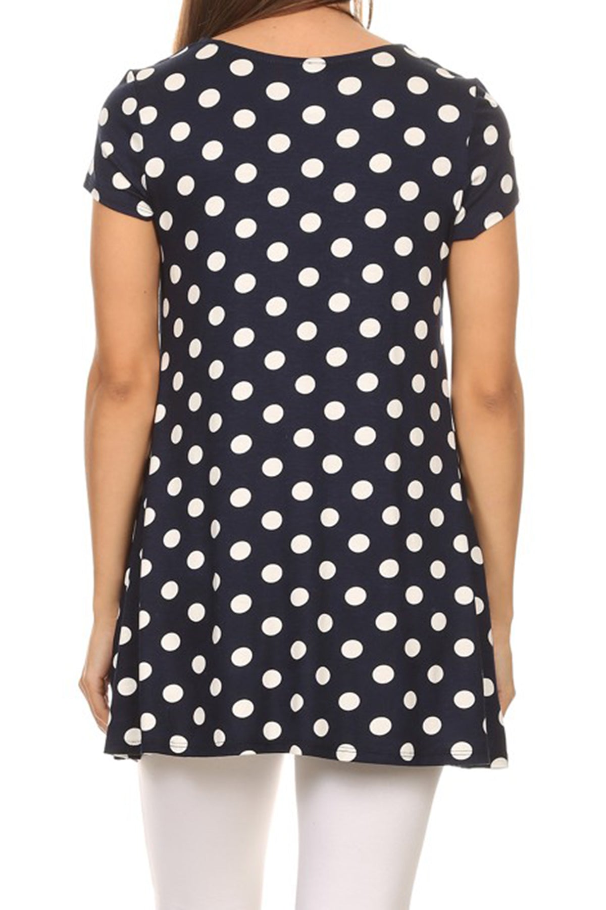 Women's Casual Polka Dot Short Sleeve Round Neck Tunic Tops with Side Pockets