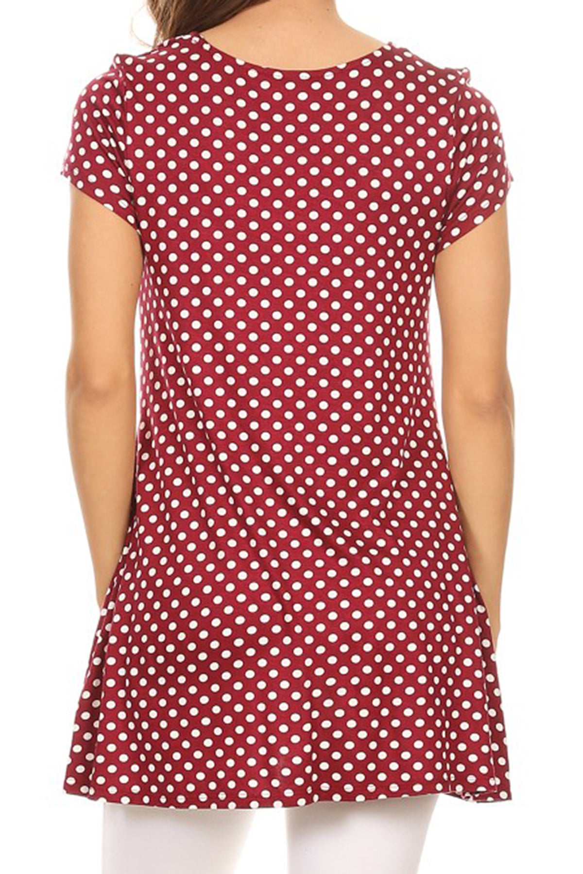 Women's Casual Polka Dot Short Sleeve Round Neck Tunic Tops with Side Pockets