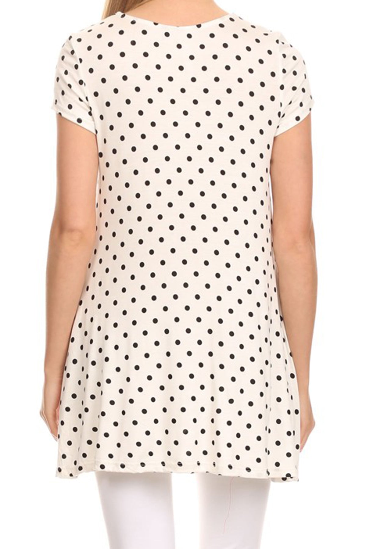 Women's Casual Polka Dot Short Sleeve Round Neck Tunic Tops with Side Pockets