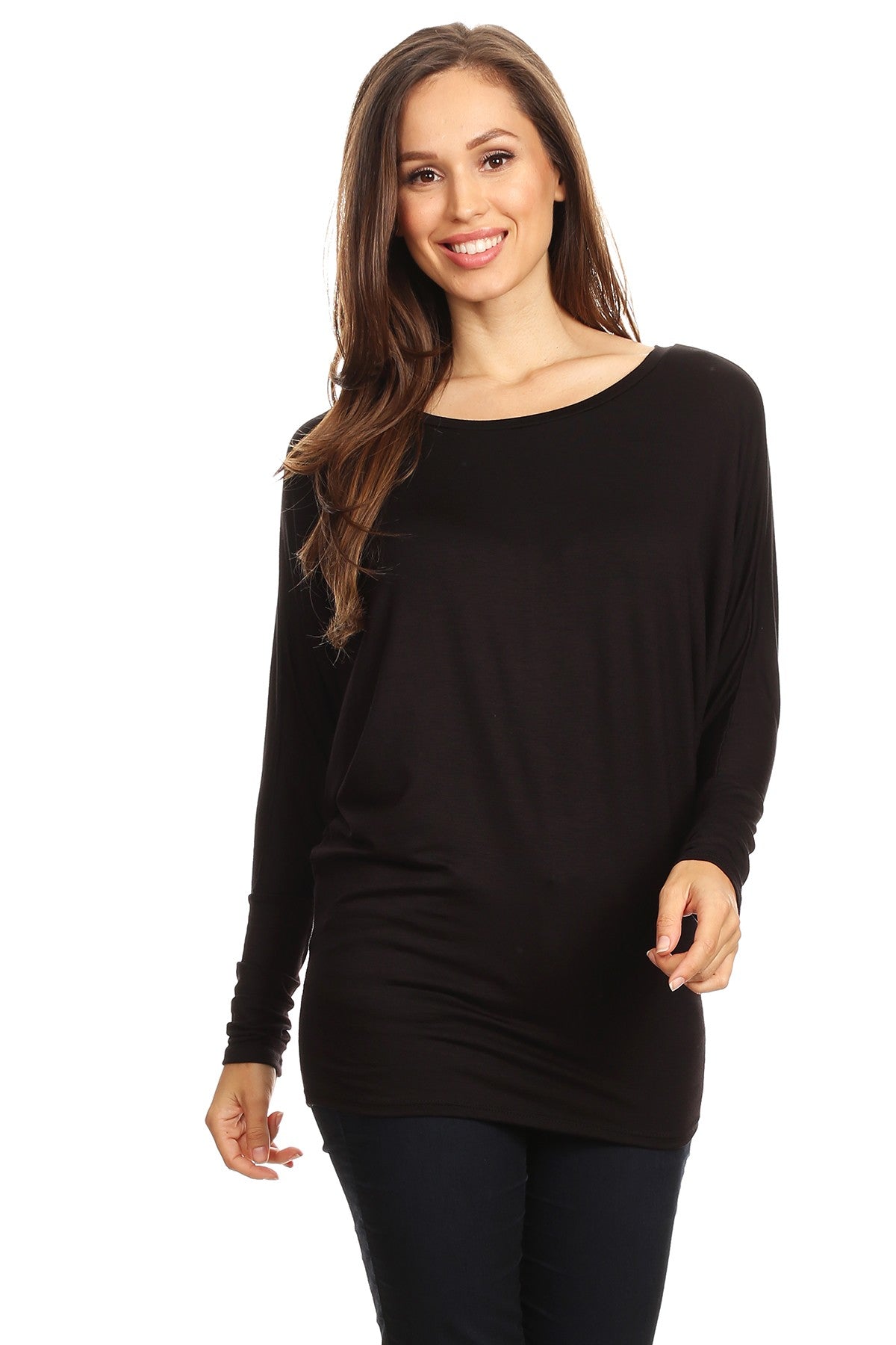 Women's Solid Jersey Knit Dolman Sleeve Tunic Top - FashionJOA