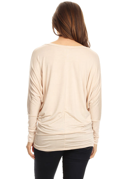 Women's Solid Jersey Knit Dolman Sleeve Tunic Top