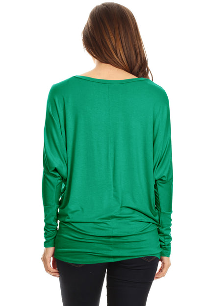 Women's Solid Jersey Knit Dolman Sleeve Tunic Top