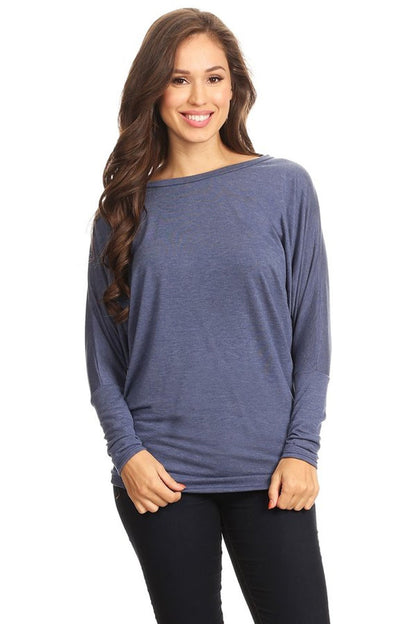 Women's Solid Jersey Knit Dolman Sleeve Tunic Top