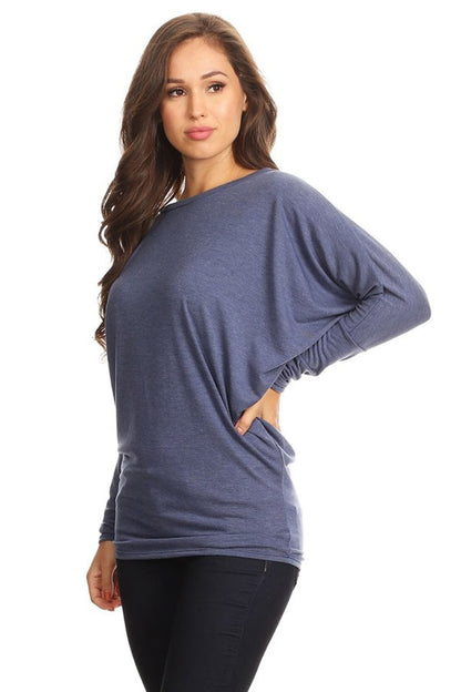 Women's Solid Jersey Knit Dolman Sleeve Tunic Top