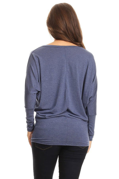 Women's Solid Jersey Knit Dolman Sleeve Tunic Top