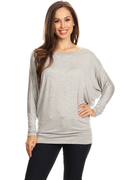 Women's Solid Jersey Knit Dolman Sleeve Tunic Top