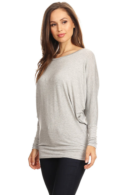 Women's Solid Jersey Knit Dolman Sleeve Tunic Top