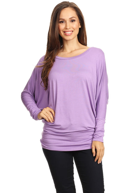 Women's Solid Jersey Knit Dolman Sleeve Tunic Top