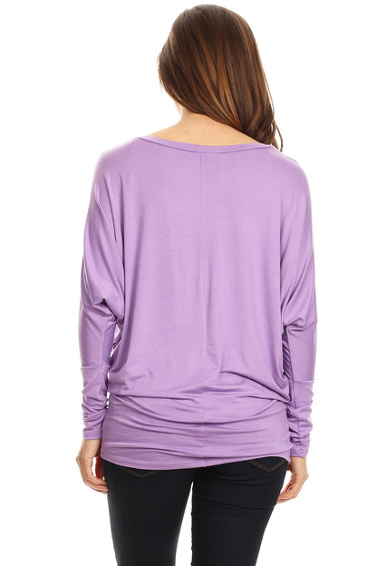 Women's Solid Jersey Knit Dolman Sleeve Tunic Top