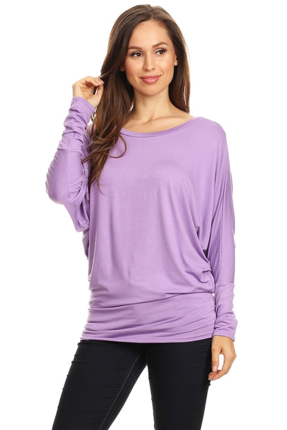 Women's Solid Jersey Knit Dolman Sleeve Tunic Top