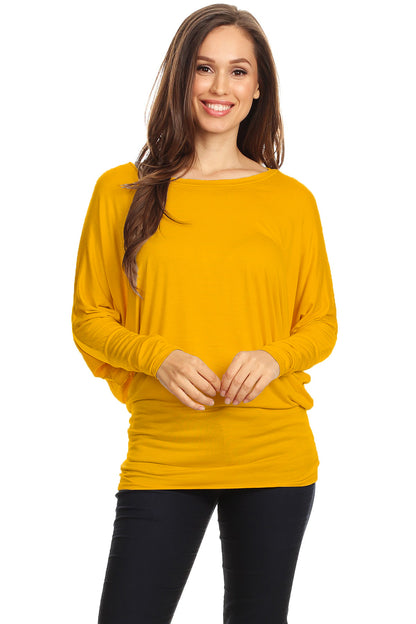 Women's Solid Jersey Knit Dolman Sleeve Tunic Top