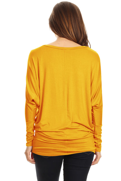 Women's Solid Jersey Knit Dolman Sleeve Tunic Top