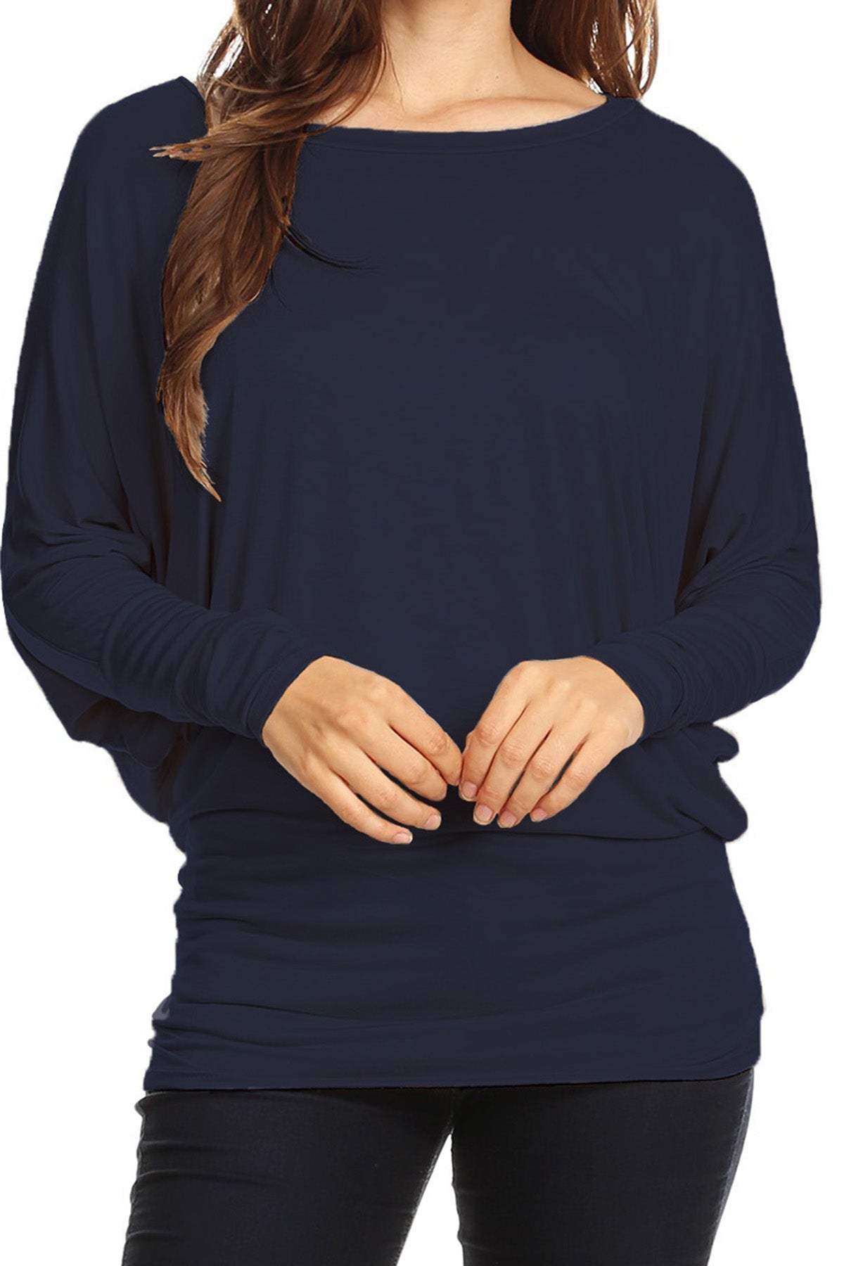 Women's Solid Jersey Knit Dolman Sleeve Tunic Top - FashionJOA