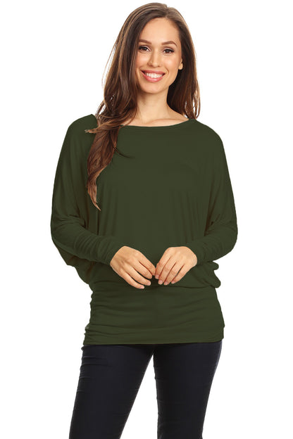 Women's Solid Jersey Knit Dolman Sleeve Tunic Top